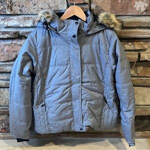 Pulse Pebble Gray Waterproof Puffer Jacket with Faux Fur Trim Hood